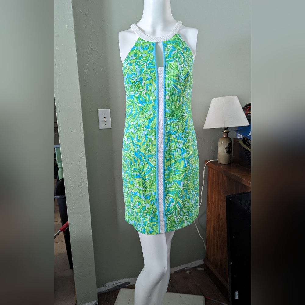 Lilly Pulitzer green  Blue sleeveless shift dress like new size 4 - Picture 2 of 7